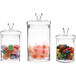 MyGift Glass Apothecary Jar Set with Clear Lid - Decorative Kitchen and Bath Storage Canisters, Wedding Centerpiece Jars, Candy Buffet with Lids
