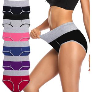Annenmy Postpartum Underwear Women High Waisted Cotton Underwear Breathable C Section Panties Tummy Control Briefs (Medium, Black/Gray/Pink/Navy Blue/Purple/Red)