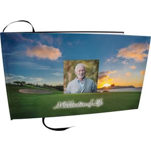 COMMEMORATIVE CREMATION URNS 19th Hole Golf Photo Funeral Guest Book for Memorial Service and Celebration of Life Guest Book for Memorial Service - Beautiful & Vibrant Sign in Book for Funeral