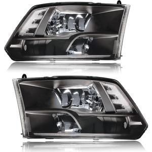 Headlights fit 09-18 Dodge Ram 1500/10-18 Dodge Ram 2500 3500 4500 5500 (Only Fit Factory Quad Style Halogen Headlamp) Black Housing Clear Reflector