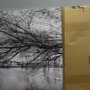 HUADAOART Black and White Tree Lake Landscape Canvas Wall Art Panoramic Nature Picture Sunburst Through Branches 24 x 48 In for Living Room Bedroom 1PCS, 48