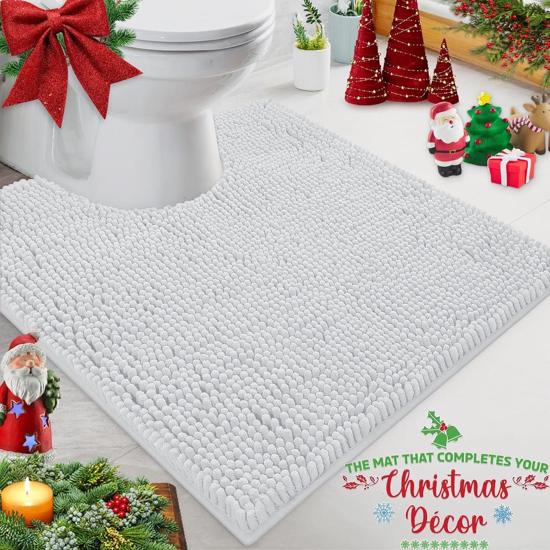 LuxUrux White Bath Mat-Extra-Soft Bath Shower Bathroom Rug,1'' Chenille Microfiber Material, Super Absorbent Shaggy Bath Rug. Machine Wash & Dry (20 x 20 inch, White)