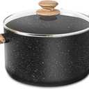 MICHELANGELO 6 Quart Stock Pot with Lid, Nonstick Soup Pot with Lid, 6 Qt Cooking Pot Induction Compatible, Non Stick Pots with Stay-cool Handle, Nonstick Pots for Cooking, Black Granite