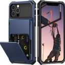 Nvollnoe for iPhone 12/12 Pro Case with Card Holder[Store 5 Cards] Dual Layer Heavy Duty Shockproof Wallet Case with Hidden Card Slot Large Storage Cover for iPhone 12(Blue)