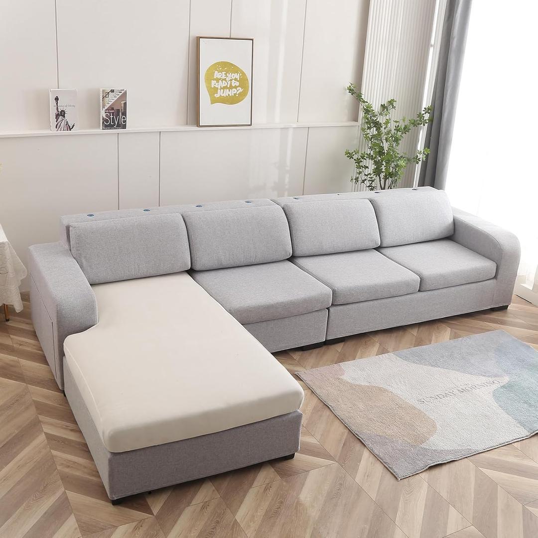 NeColorLife Chaise Cushion Cover Velvet Couch Cushion Covers for sectional Sofa Couch Covers with Chaise Lounge Thick(1PC X-Large Chaise Cover,Cream)