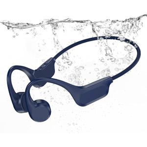 IP68 Waterproof Swimming Headphones, Bone Conduction Bluetooth 6.0 Headphones, Built-in 32GB MP3 Player, Soft Lightweight Open-Ear Design for Swimming Marathons Showers Cycling(Indigo