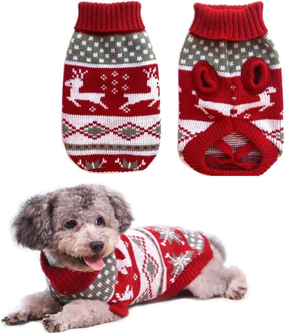 Vehomy Dog Christmas Sweaters Pet Winter Knitwear Xmas Clothes Classic Warm Coats Reindeer Snowflake Argyle Sweater for Kitty Puppy Cat-Middle L
