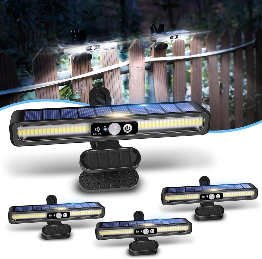Sunlight Encounter Clip On Solar Motion Lights Outdoor Waterproof, 4 Pack Motion Sensor Outdoor Lights with 36 LEDs, 6000K, Portable Solar Powered Security Light for Fence Garage Camping(Black)