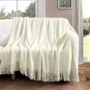 Vonty Ivory White Knitted Blanket with Tassels Fringe 50" x 60", Super Soft Knit Throw Blanket, Farmhouse Decorative Lightweight Blanket for Couch, Sofa, Bed