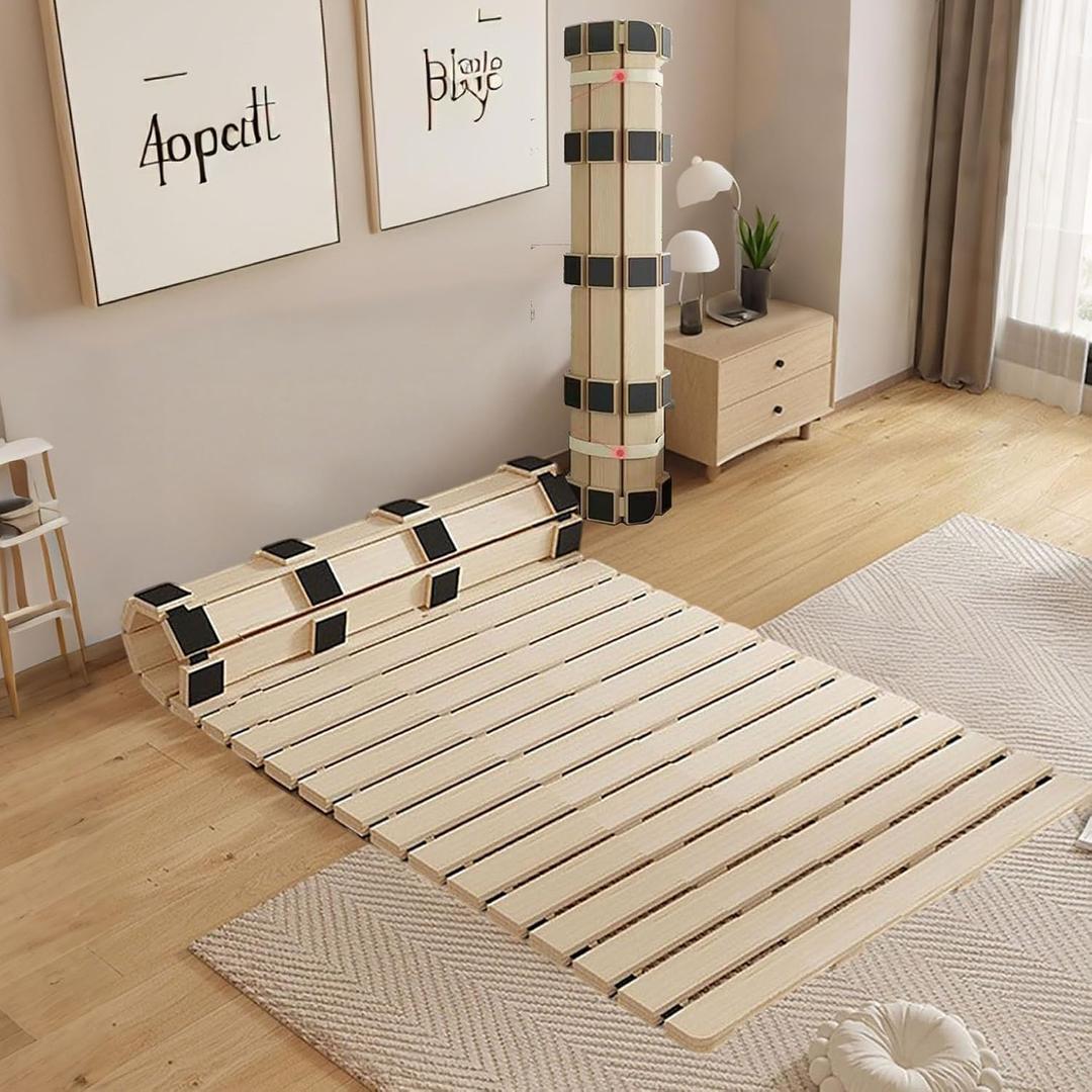 Floor Bed Frame Japanese Bed Frame Foldable Slatted Bed Base Wooden Floor Platform Guest Tatami Mat, C-Twin