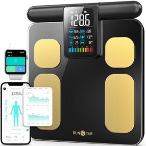RunSTAR Scale for Body Weight and Fat Percentage, 8 Electrodes High Precision Digital Scale for BMI 20 Body Composition Measurement, Bathroom Smart Scales with Large Color Display FSA or HSA Eligible (BlackGold)
