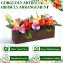 2PCS Artificial Hibiscus Flowers Table Centerpieces in Wooden Box, 11 inch Summer Beach Wood Box with Realistic Hibiscus Fake Floral Decoration for Hawaiian Luau Beach Party Dining Table