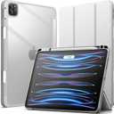 JETech Case ONLY for iPad Pro 11 Inch (2022/2021/2020/2018) with Pencil Holder, Clear Transparent Back Shell Slim Stand Shockproof Tablet Cover, Auto Wake/Sleep (Silver)