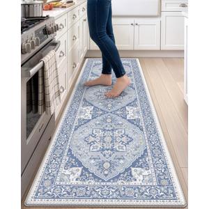 DEXI Kitchen Floor Mats Cushioned Anti Fatigue Runner Rug 23x86 Light Blue | Soft Comfort Memory Foam, Easy Care, Waterproof, Standing Padded for Front Sink Laundry Office Farmhouse