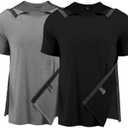 Post Shoulder Surgery Shirts for Men Full Snap Open Tear Away Short Sleeve T Shirt Chemo Port Access Tee Rotator Cuff Surgery XL