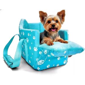 Cullaby Center Console Dog Car Seat for Small Dogs Under 15lbs,Detachable Washable Booster Pet Car Seat Travel Bed with Storage Pockets and Seat Belt(Blue)