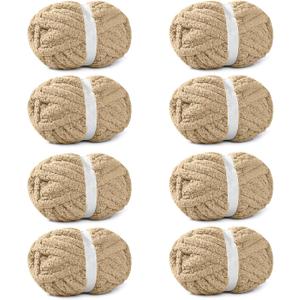 8 Pack Khaki Chunky Chenille Yarn for Crocheting, Blanket Extra Thick Yarn, Super Bulky Large Soft Fluffy Plush Fuzzy Thick Chenille Yarn-1 Pack of 226g/7.97oz- Knitting/Crochet-Khaki