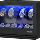 BEWISHOME Watch Winders for Automatic Watches, 4 Watch Winder and 6 Watch Display Case with Led Light 4 Modes, Automatic Watch Winder Box with Japanese Quiet Motor USB-C Adapter, Black SYQ04B