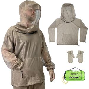 Mosquito Jacket, Bug Jacket with Hood for Men and Women, Ultra-fine Mesh Mosquito Net Suit Clothing Mitt (Green)