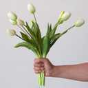 10 PCS Artificial Tulip Flowers Real Touch Tulips Artificial Plastic Flower Fake Bouquet Table Arrangements Gift for Home Office Party Wedding Birthday Garden Store Decoration (White) (Natural White Green)