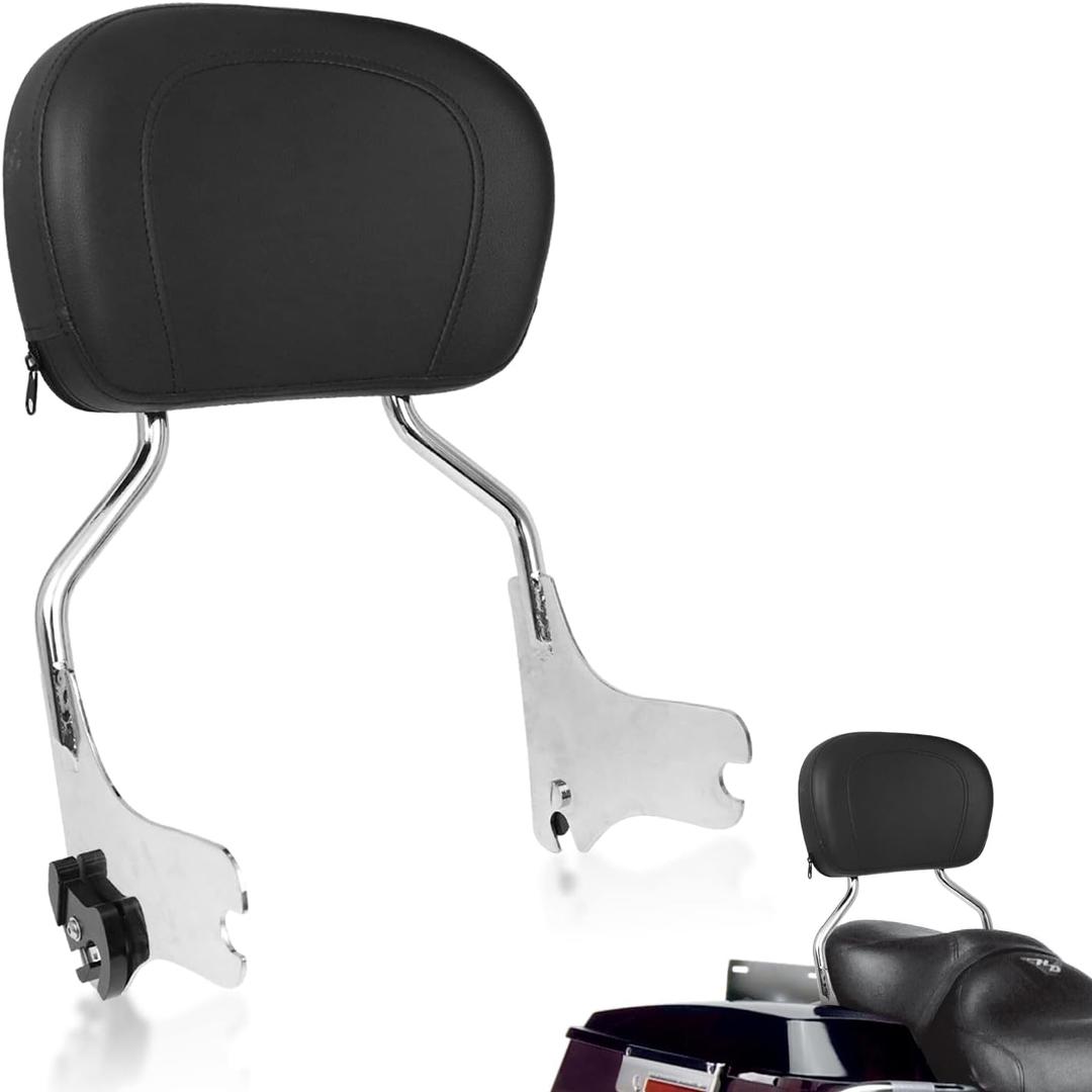 AUFER Detachable Backrest Sissy Bar Upright Passenger Backrest w/Back Rest Pad Compatible With For Touring Road King Electra Glide Street Glide Road Glide FLHR FLHX FLHT FLTR 1997-2008Chrome