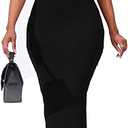 Women's Basic Bodycon Ruffle Flared Short Sleeve Pencil Midi Dress, Medium, Black
