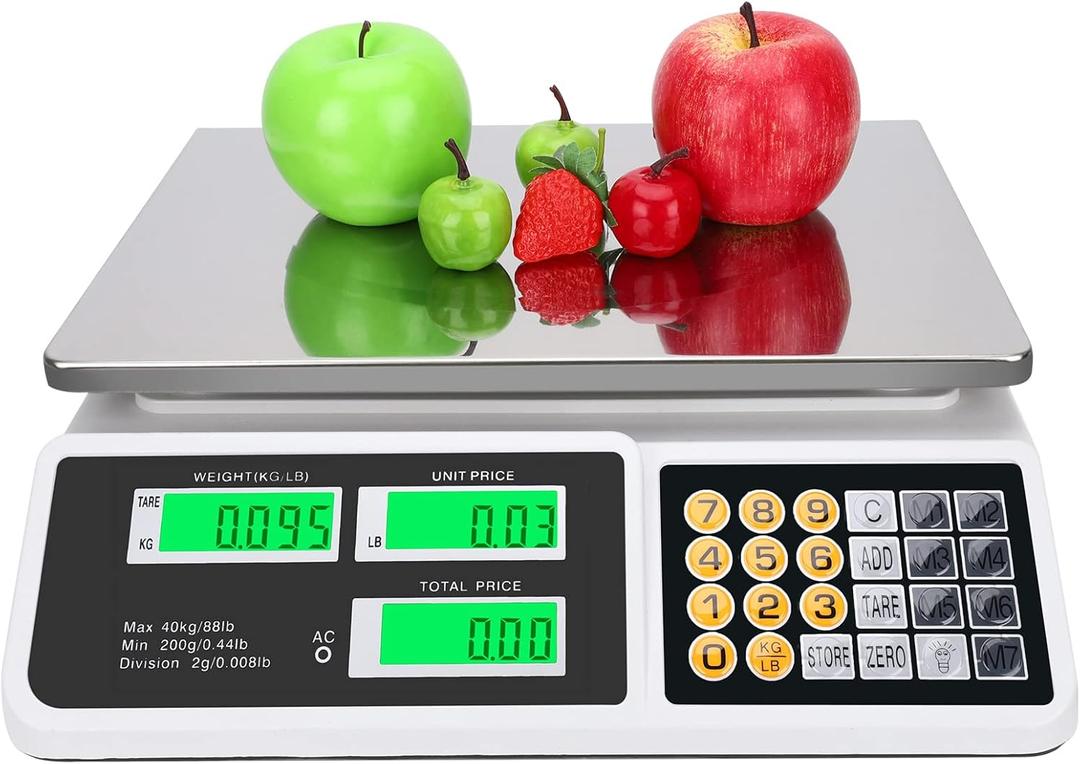 Price Computing Scale 88lb/40kg LCD Digital Commercial Price Scale with Stainless Steel Platform,Produce Scale & Food Scale for Farmers Market, Retail Outlets, Meat Shop (Flat Plate) (14.2 x 14 x 4.9 inches)