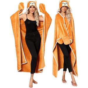 Wearable Blanket Hoodie, Animal Fuzzy Blanket Warm Cozy Blanket Hoodies Gifts for Christmas Birthday (Brown Monkey)