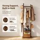 Taitiy Solid Wood Coat Rack Freestanding Clothes Rack 5 Hooks 2 Shelves