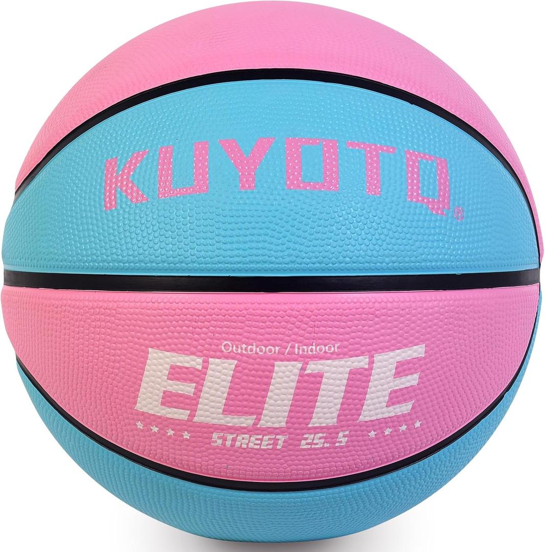KUYOTQ Kids Toddler Size 4 Basketball - 25.5" Thickened Rubber Mini Basketball for Boys & Girls Age 4-8 (Deflated, Pink & Blue, Without Pump)