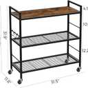 3-Tier Metal Storage Rack with Industrial Wheels,Mesh Shelving Unit with Wooden Table top,Adjustable Shelf,31.5-Inch Width, for Kitchen, Laundry,Pantry,Plant,Black