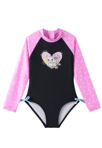 Angel season Girls Long Sleeve Swimsuits One Piece Rash Guard Bathing Suit UPF50+ Toddler Kids Zipper Swimwear Size 9-10 Y