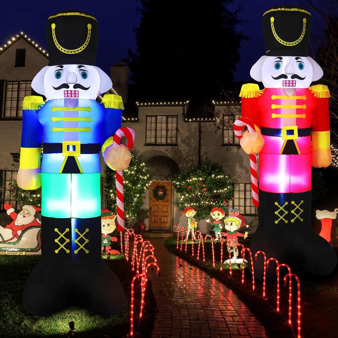 Bencailor 2 Pcs 8 ft Christmas Inflatables Nutcracker Outdoor Decoration Christmas Blow up Yard Decoration Inflatables Nutcracker Soldier Outdoor Decor Built in LED Lights for Xmas Lawn Garden Holiday (Red,Blue)