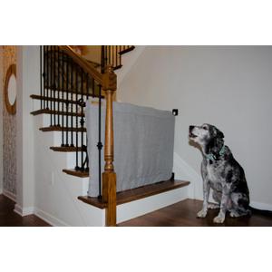 The Stair Barrier First Fabric Wall to Banister Baby Gate for Stairs 43”–52” Wide x 32” Tall – Dog Gate for Stairs, for Top or Bottom Staircase, Machine-Washable, Climb Proof, Designed in USA – Grey