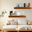 32 Inch Picture Ledge Shelf with Lip,Floating Shelves for Wall, Set of 2 Solid Pine Wood Shelves with Invisible Brackets, Wall Storage for Living Room, Bedroom, Kitchen, Bathroom(Dark Brown)