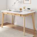 IOTXY Solid Wood Writing Desk - Home Office Workbench Desk with Drawer, 39.37" Width Laptop Computer Work Study Table, 100CM, White