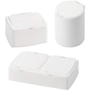 SAGUD 3pcs Cosmetic Cotton Pad Holder Plastic Qtip Holder Dispenser Set Push-on Multifunction Home Bathroom Storage Canister Floss Container with Lid, White