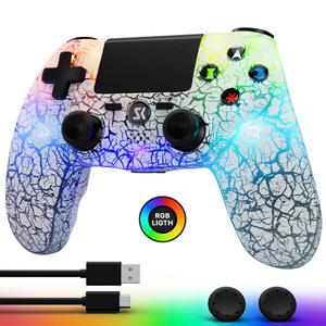 Controller for PS4, Wireless Controllers for PlayStation 4/Pro/Slim, Remote Control with Adjustable RGB Light/1000mAh Battery/6-Axis Motion Sensor/Double Vibration/3.5mm Audio Jack, White