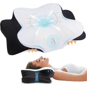 Cervical Neck Pillow for Neck & Shoulder, Ergonomic Contour Memory Foam Pillows for Sleeping with Washable Pillowcase, Neck Support Pillow for Back Stomach Side Sleeper Standard Size Black (Standard Size 21.6512.204.33 inches)