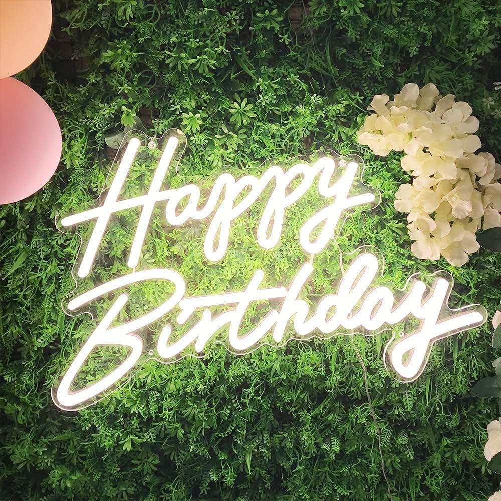 Happy Birthday Neon Sign, 22.4"x13.8" Happy Birthday Sign for Birthday Party Decor, Happy Birthday Light Up Led Signs for Backdrop, Neon Birthday Sign for Any Ages Bday Celebration, Warm White DIVATLA