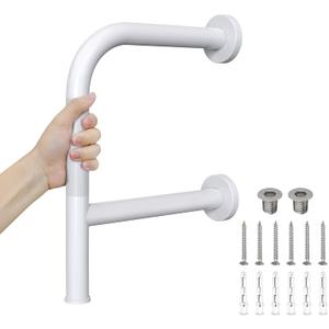 Bathtub Safety Rail with Double Grip, Munzong 16 Inch F-Shape Anti-Slip Shower Grab Bar for Seniors Handicap, Heavy Duty 300lb Support Wall Mounted Bathtub Handle, Standing Balance Aid for Elderly