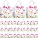 Moinchore 30 Pcs Wildflower Paper Gift Bags Bulk 5.5 x 4.7 x 2.5 in Mini Floral Favor Bags with Handles Bow Ribbon Wrap for Spring Summer Birthday Wedding Home Bridal Shower Garden Supplies (White and Pink)