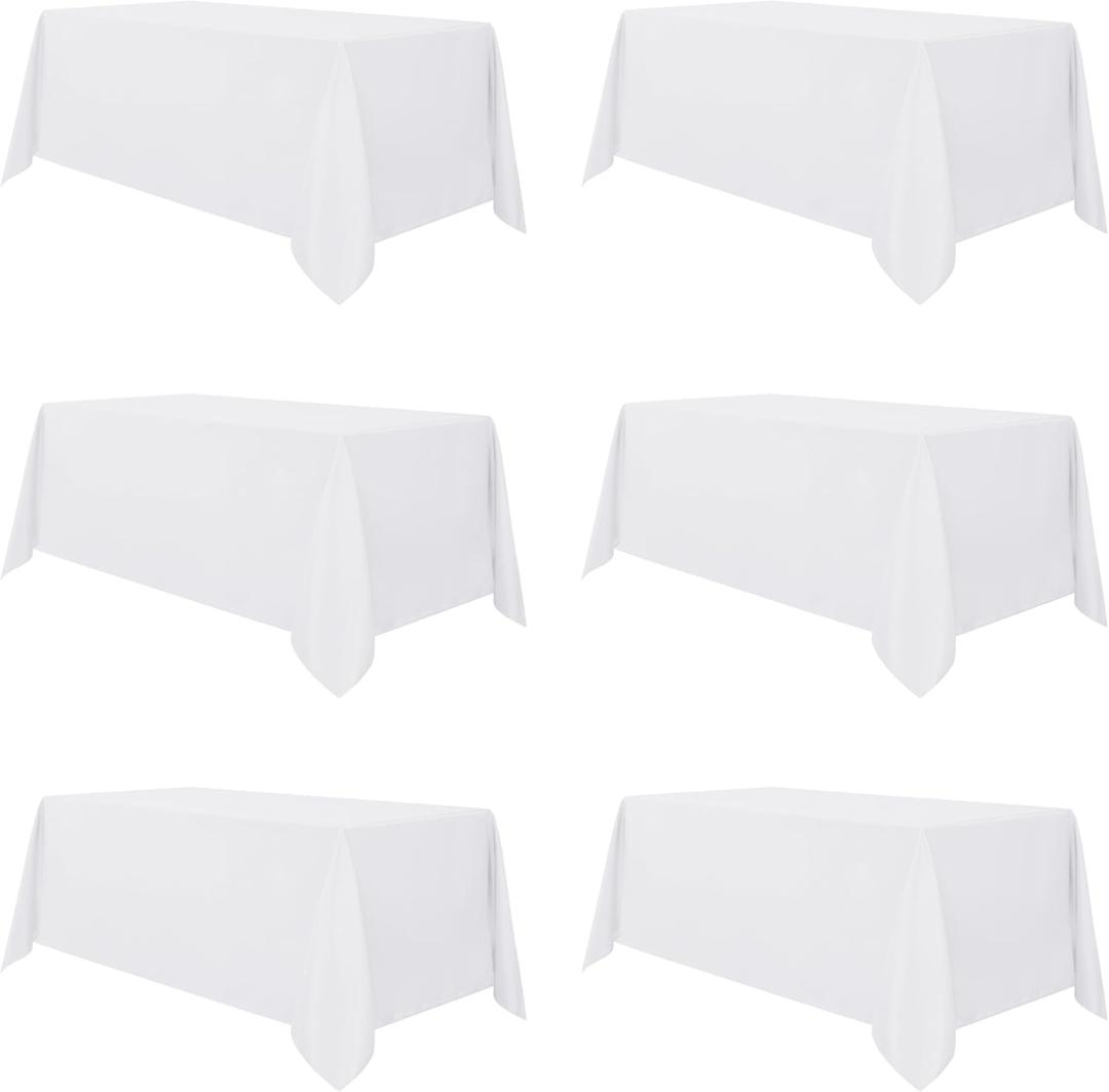 Sancua 6 Pack White Tablecloth 90 x 132 Inch - Rectangle Table Cloth for 6 Feet Tables Stain and Wrinkle Resistant Washable Polyester Table Cover for Dining Wedding Banquet Party Buffet Restaurant
