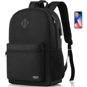 Black Backpack for Women Men,Casual School Backpack Teen Boys and Girls 15.6 Inch Laptop Bookbag with USB Charger for College High School Travel Business
