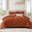 Monbix King Size Comforter Set - 7 Pieces Bed in a Bag King, Burnt Orange Track Stitching Bedding Sets, All Seasons Comforter Bed Set with Sheets