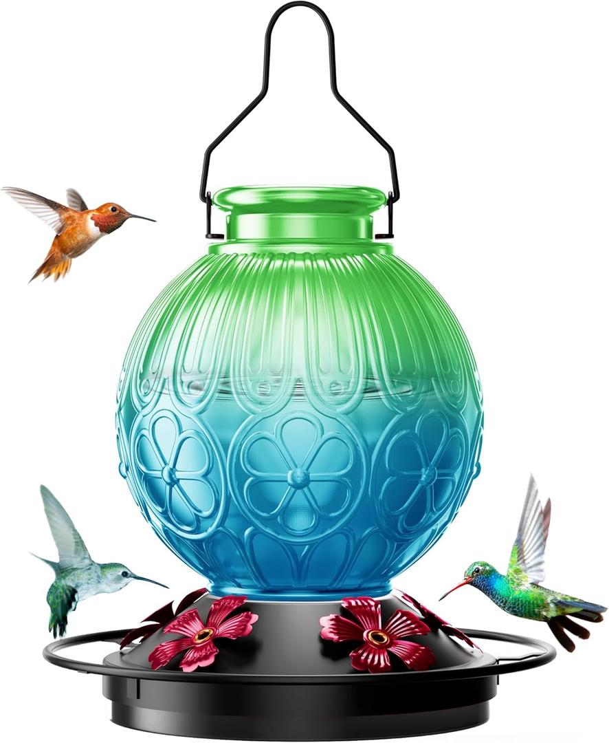 26Oz Hummingbird Feeder for Outdoors, Vintage Glass Bird Feeder with Perch, Durable & Easy to Clean, Hanging Nectar Feeder for Garden, Yard, Deck  Gift for Bird Lovers (Green)