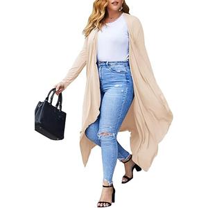 IN'VOLAND Women's Plus Size Cardigan Long Sleeve Open Front Drape Cardigans Lightweight Long, Cammel5XL (1X, Black)