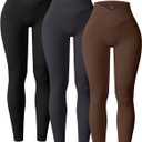 YOAKUKA 3 Piece Yoga Leggings Women's Ribbed Seamless High Waist Cross Over Workout Leggings Gym Athletic Pants, Medium