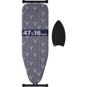 Ironing Board Full Size, Metal Construction Iron Board with Extra Thick Heavy Duty Padded Cover, Stable Structure, Anti-Skid Feet (47x16)