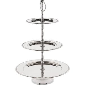 Elegance 3-Tier Beaded Buffet Serving Stand, Silver, Large